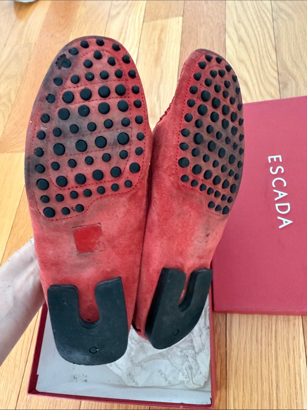 Escada Red Suede Slip-On Loafers Size 38.5 - Picture 4 of 7